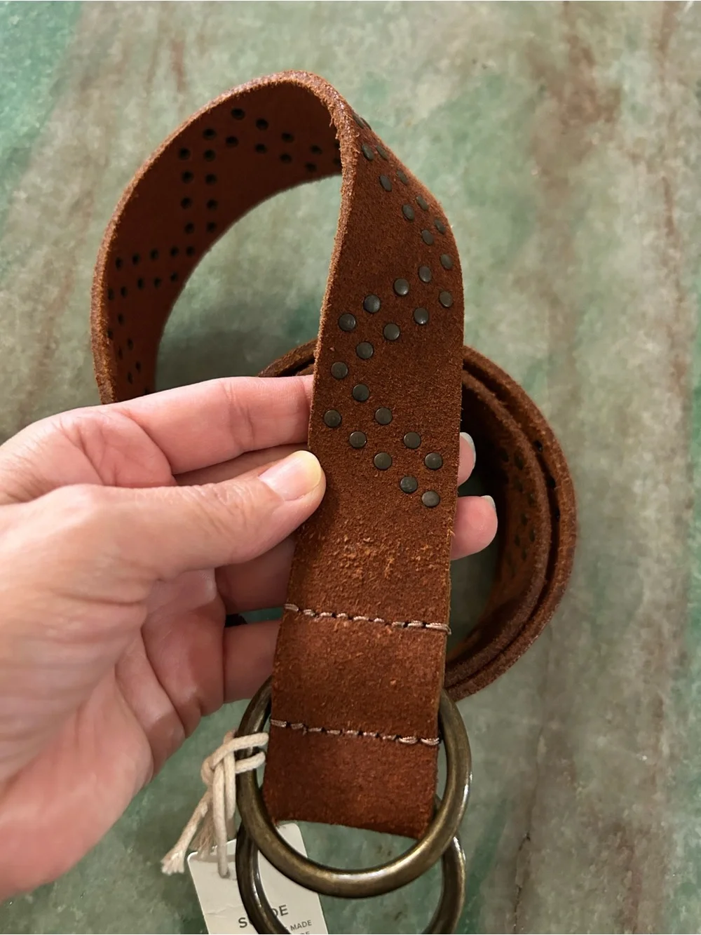 Lucky Brand Rust Brown Suede Double-Ring Belt